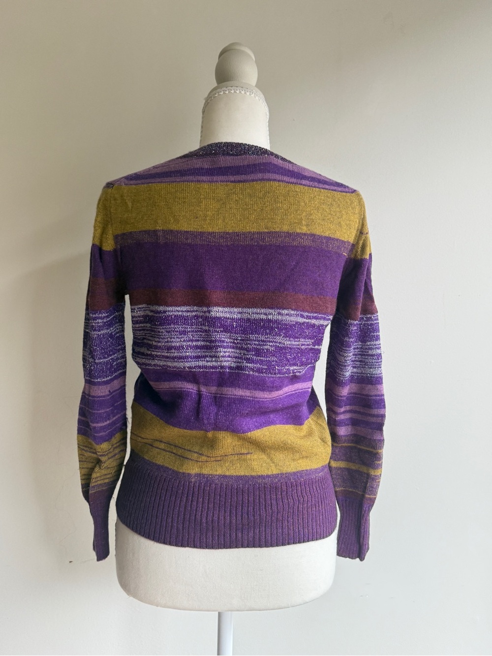 Marc Jacobs Purple and Olive Striped Crewneck Sweater with Sunburst Applique - Picture 4 of 6